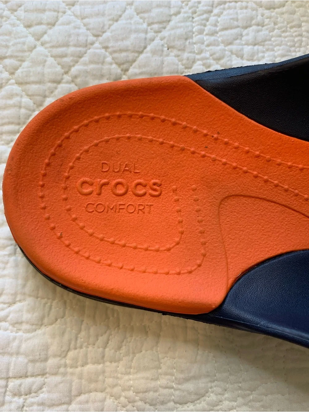 CROCS Modi Sport Slide Sandals in Navy and Orange with Dual-Comfort Cushion Bed